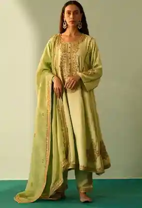 Angad Singh Green Tissue Choga Set